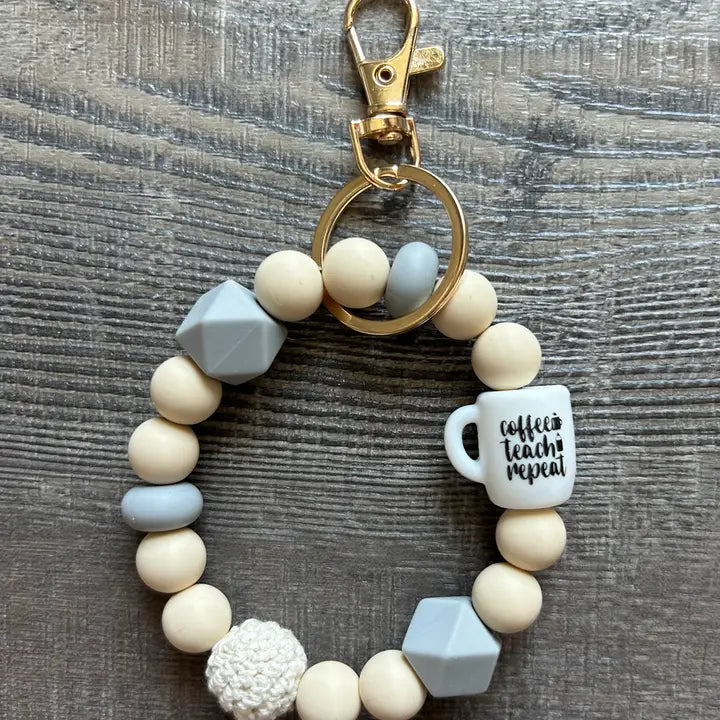 Coffee Teach Repeat Silicone Bead Wrislet Keychain