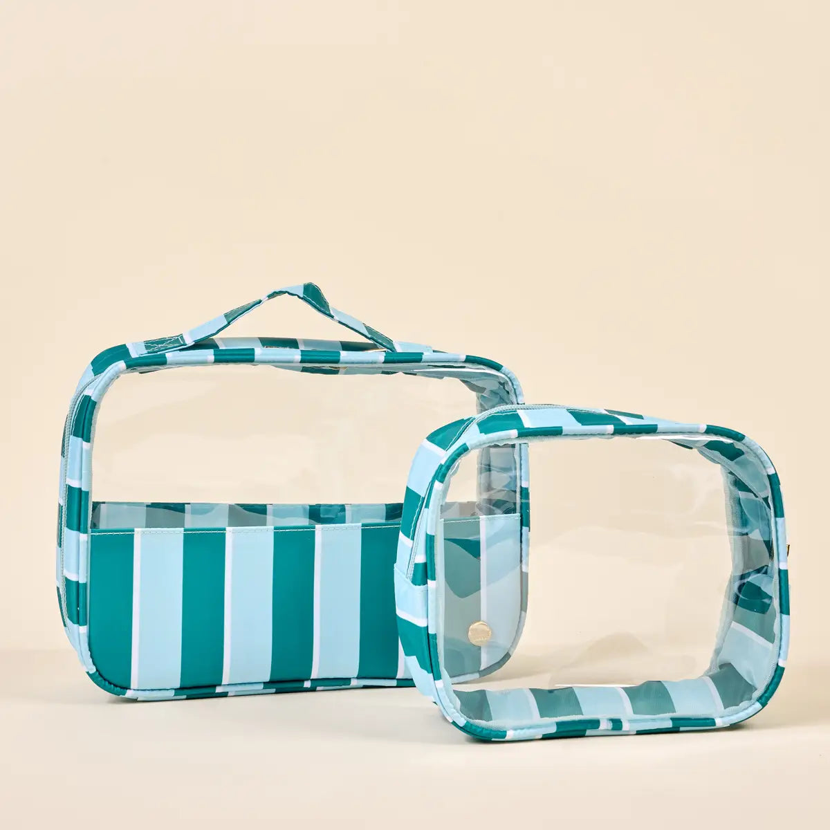 Clearly Chic Cosmetic Bag Set–Sicily Stripes-Teal