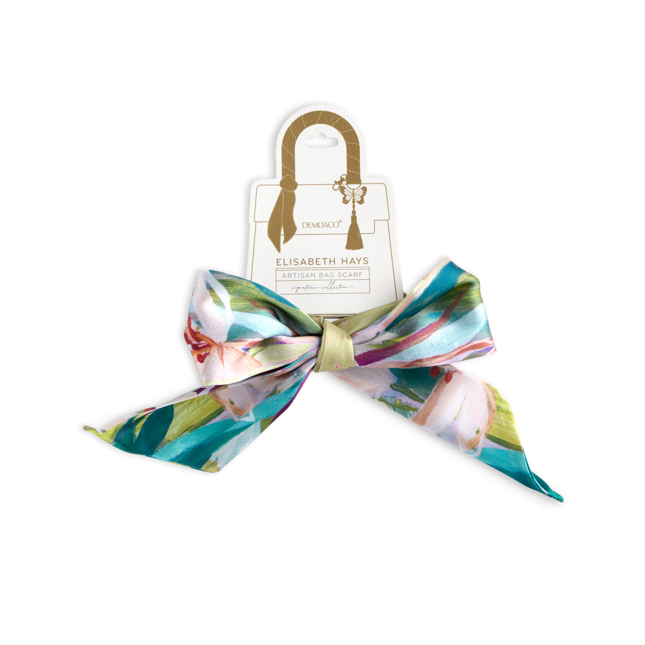 Green Floral Skinny Tie Bag Scarf