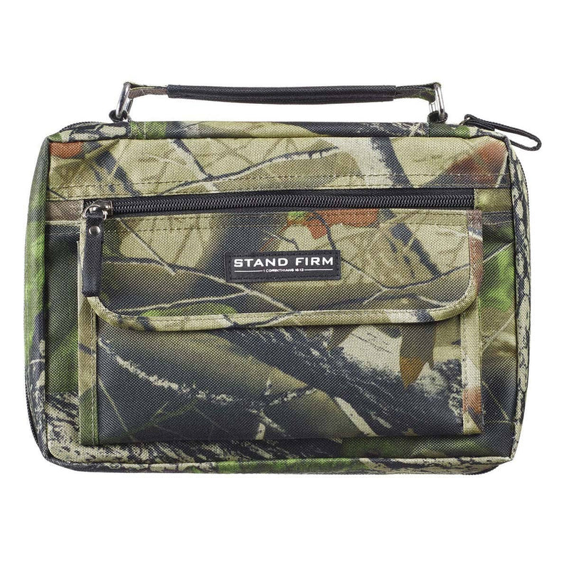 Camouflage bag with 'Stand Firm' branding on a white background