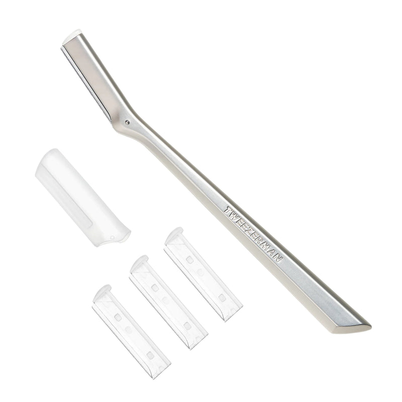 Metal squeegee with three additional plastic blades on a white background