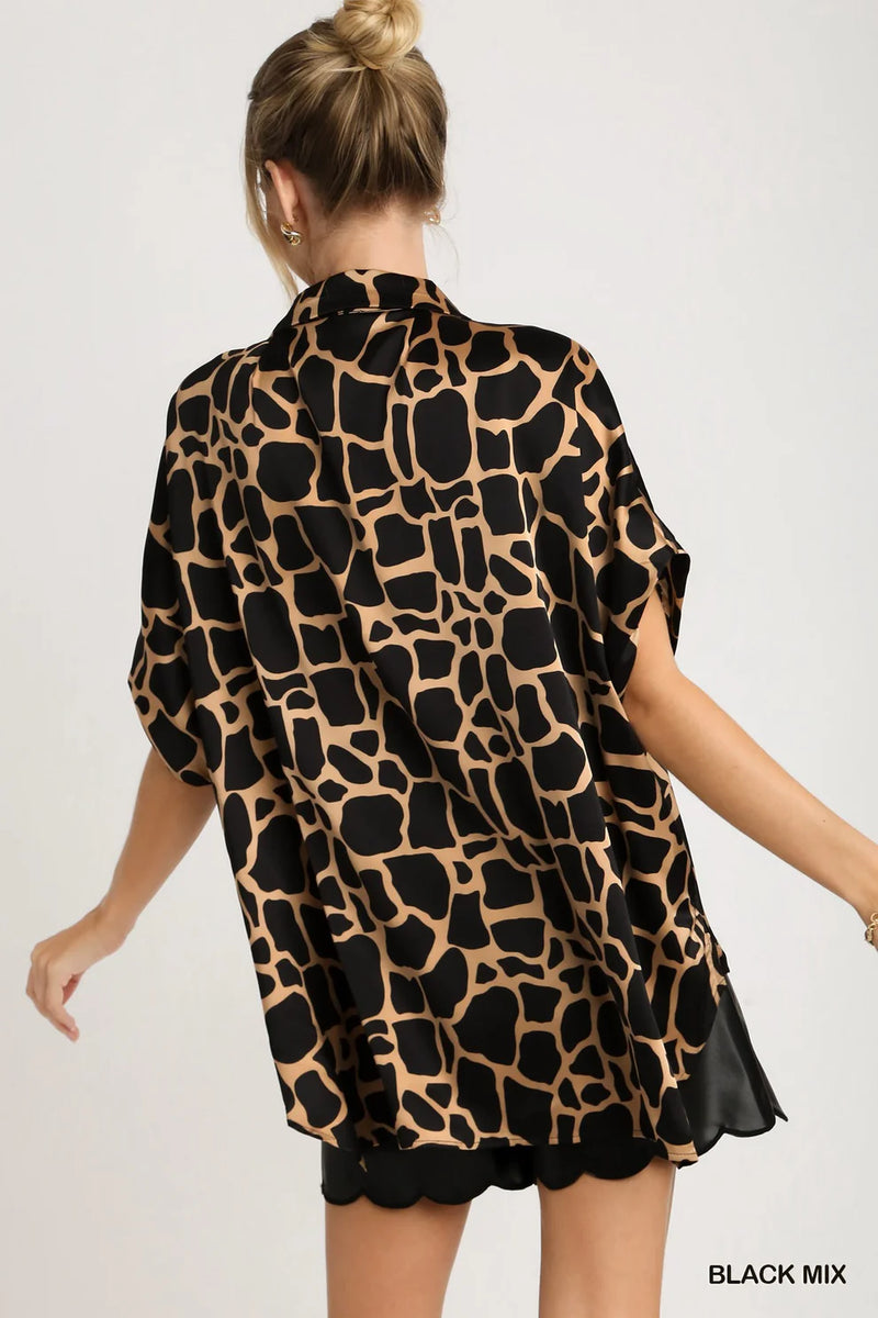 Button-Down Animal Print Top