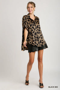 Button-Down Animal Print Top