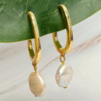 Dangle Pearl Gold Hoop Earrings