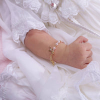 14K Gold-Plated Pink Pearl Cross Bracelet Baptism/Communion