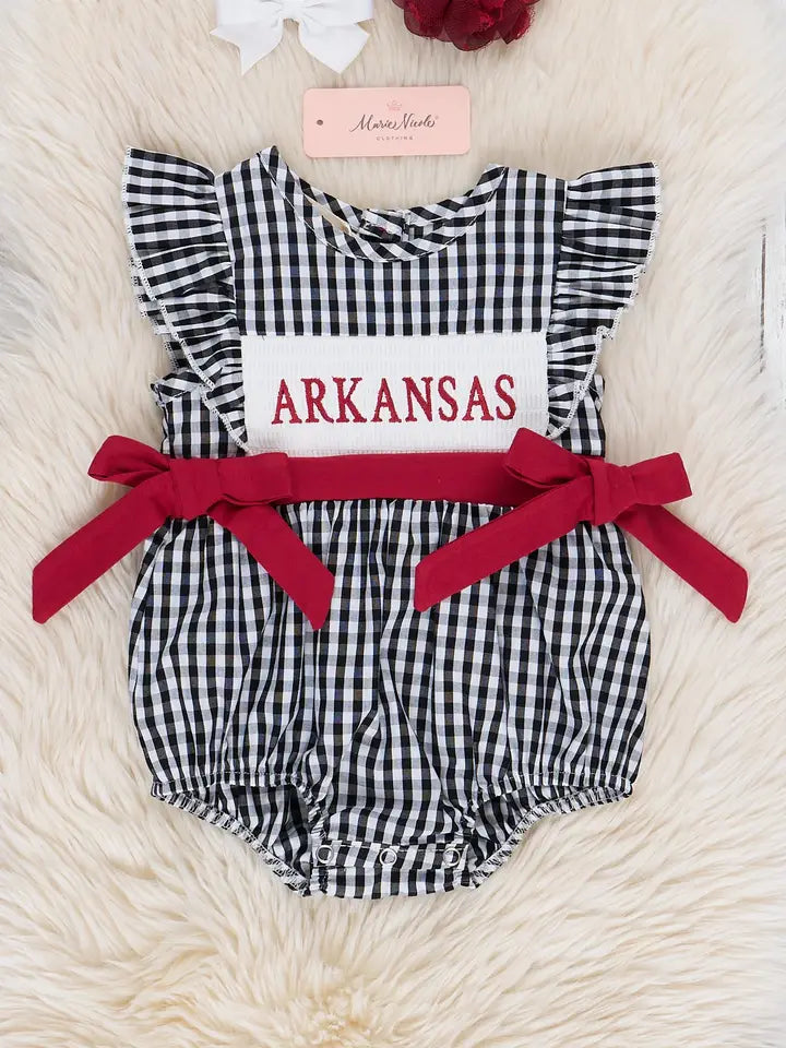 Arkansas Smocked Gingham Bubble Romper