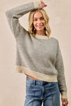 Two Tone Striped Sweater Top-Charcoal