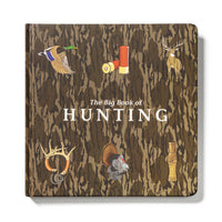 Book titled 'The Big Book of Hunting' with hunting-themed illustrations on a camouflage patterned cover.