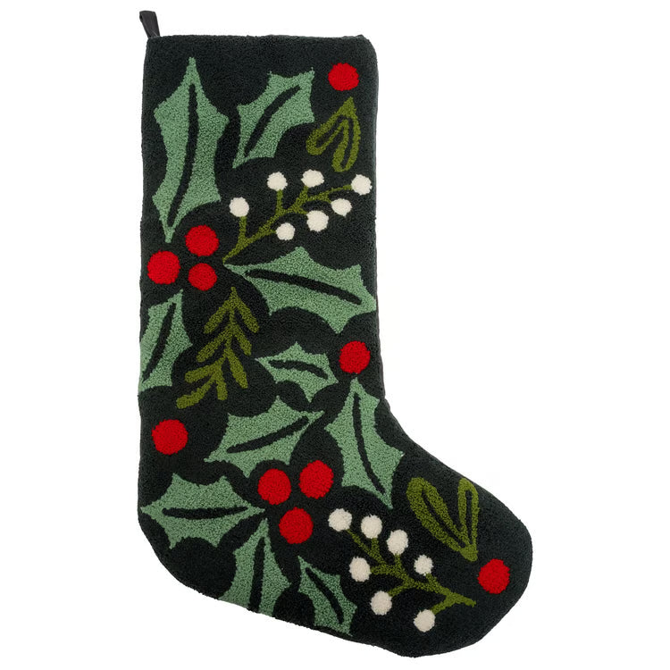 Mistletoe & Holly Embroidered Stocking