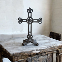 Cast Iron Filigree Table Cross on Rectangular Pedestal Base
