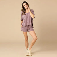 Driftwood-Terry Relaxed V Neck With Short Set