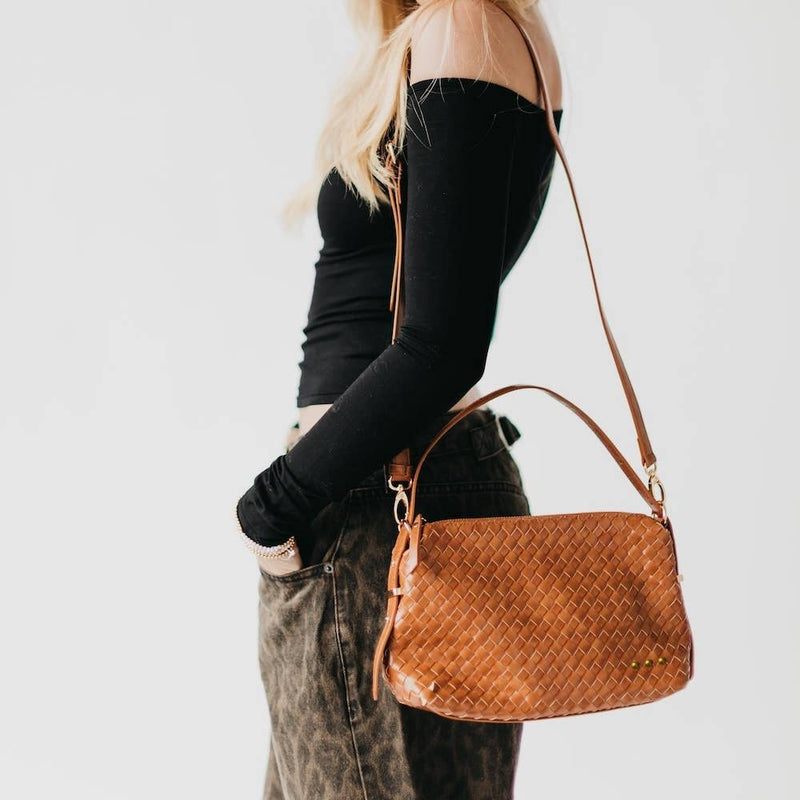 Harper Hobo Woven Shoulder Bag: Brown