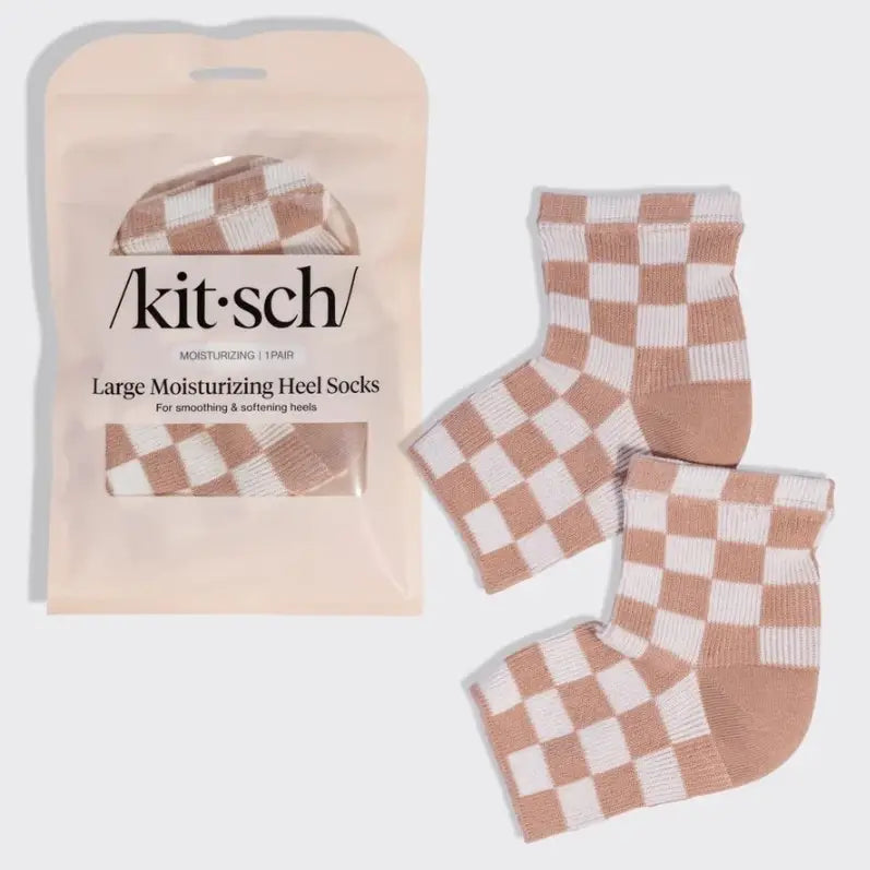 Large Moisturizing Heel Socks - Terracotta Checker