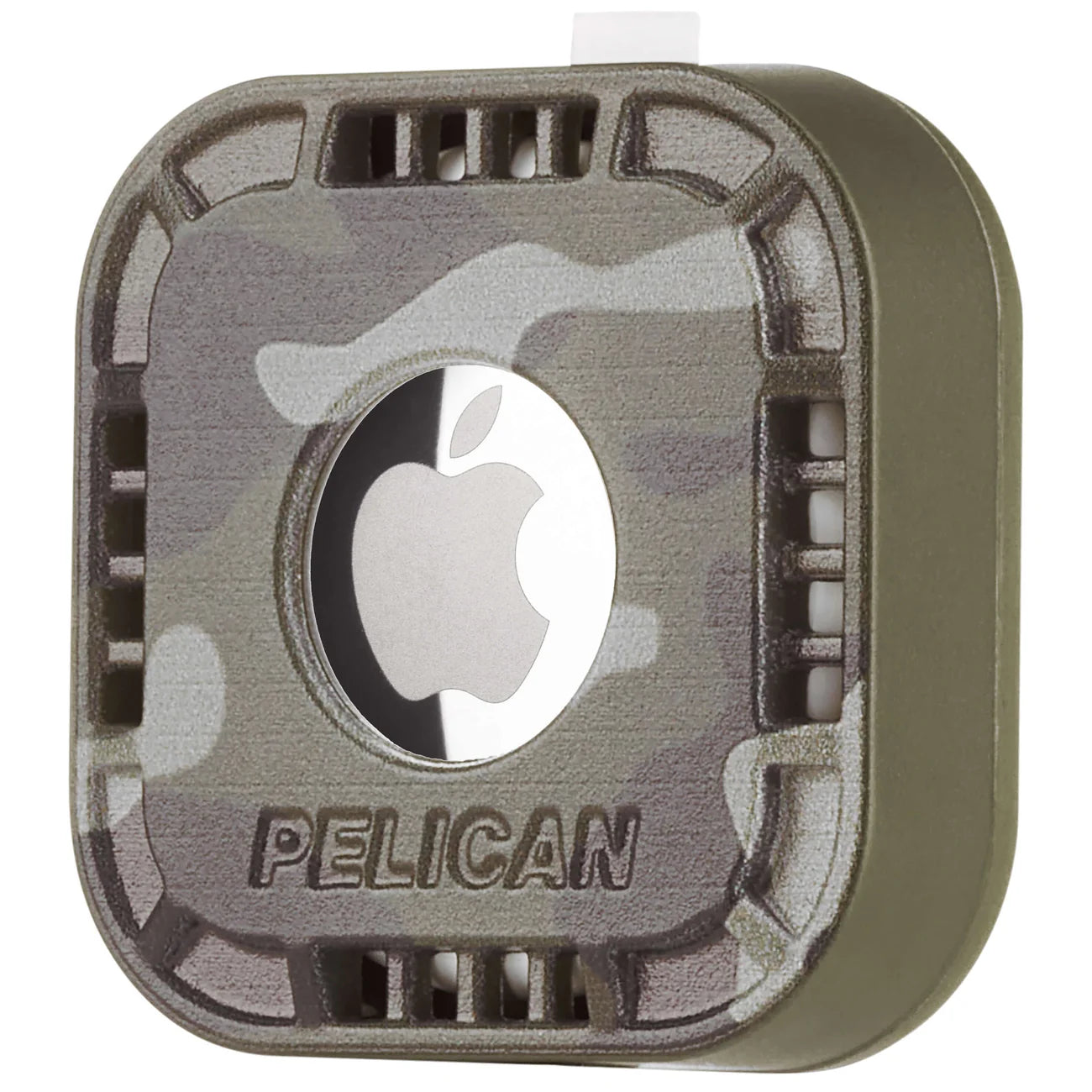 Camouflage case with Apple logo and Pelican branding on a white background