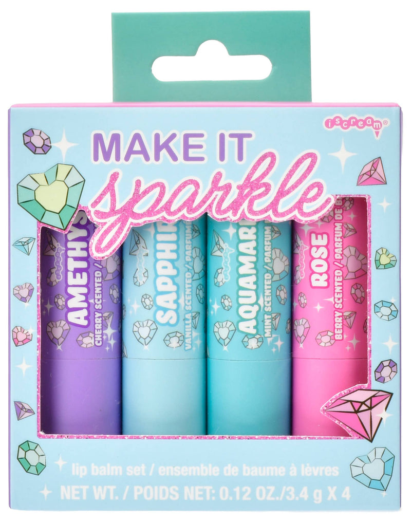 Set of 4 shimmer lip balms in teal box