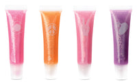 Lip Glosses in Hot Pink, Baby Pink, Orange, and Purple