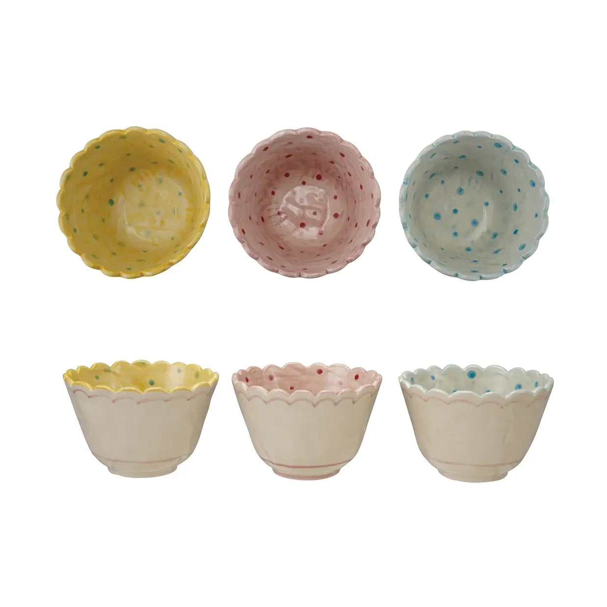 Hand-Painted Stoneware Scalloped Bowl