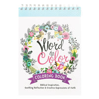 Coloring book titled 'The Word in Color' with floral design on a white background