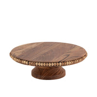 Acacia Wood Beaded Footed Cake Plate