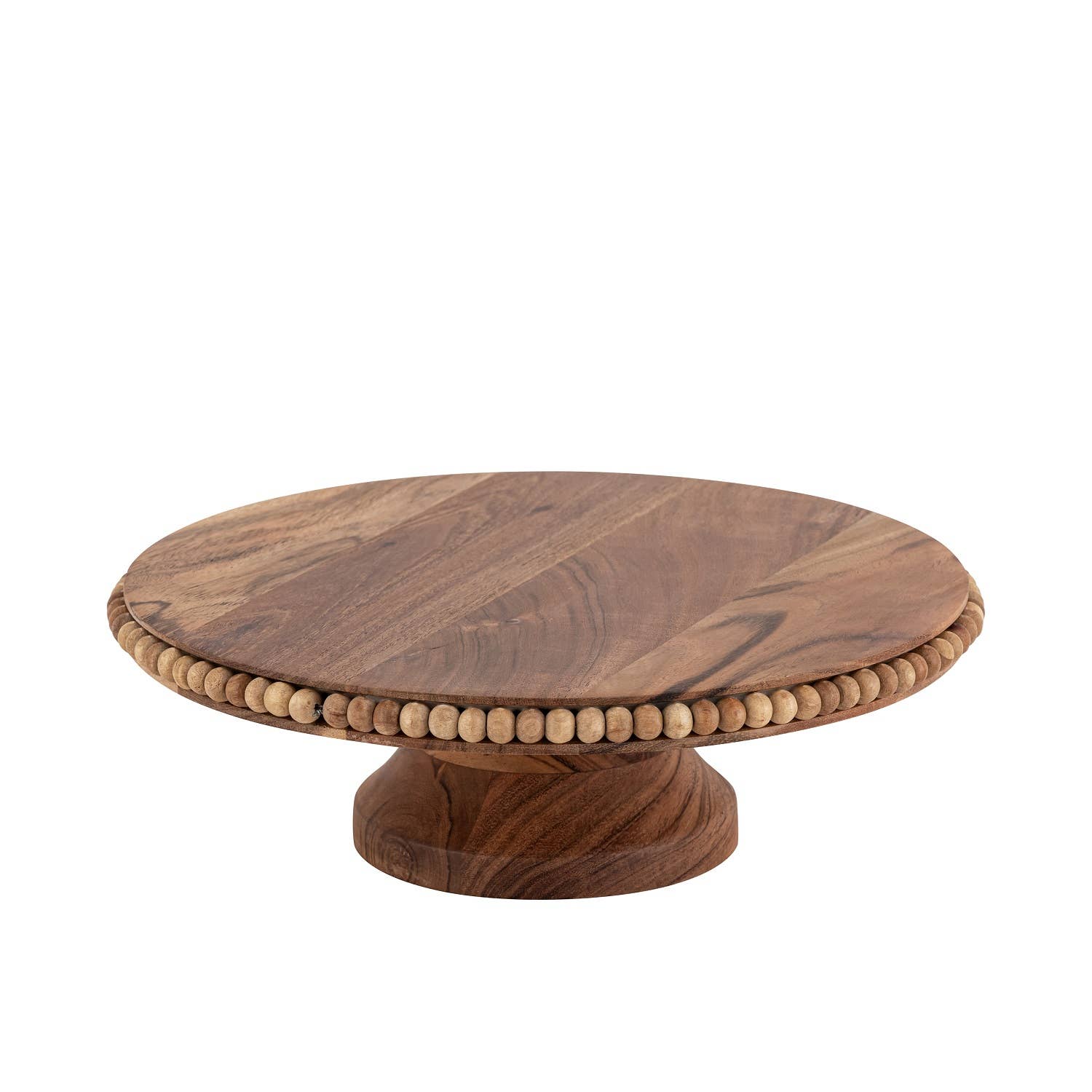 Acacia Wood Beaded Footed Cake Plate