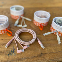 ECO CHARGE LONG RANGE™ 6’ WOVEN USB CABLE (3 Tip): ROSE/PINK