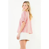Puff Sleeve Gingham Patterned Top