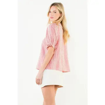 Puff Sleeve Gingham Patterned Top