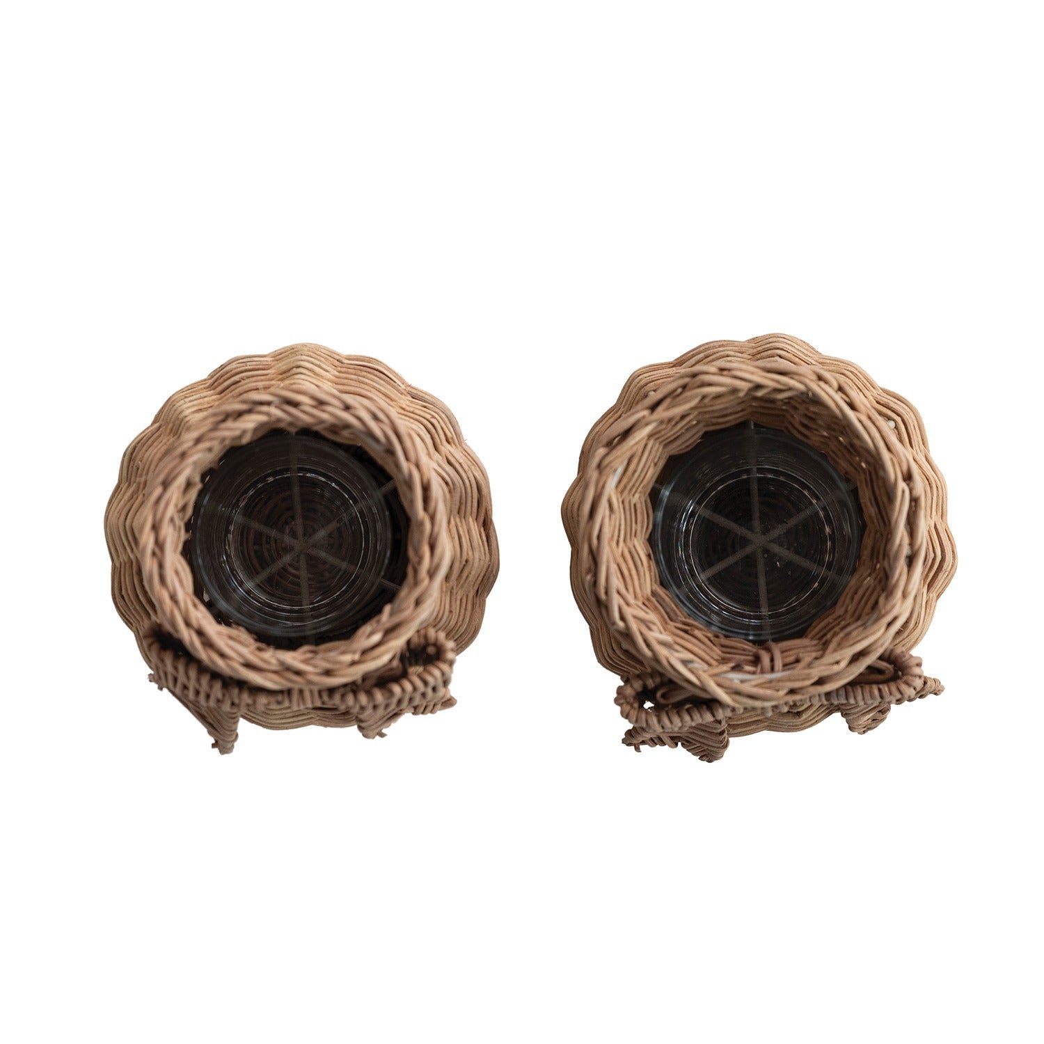 Hand Woven Rattan Vase With Bow & Glass Insert