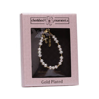 14K Gold-Plated Pink Pearl Cross Bracelet Baptism/Communion