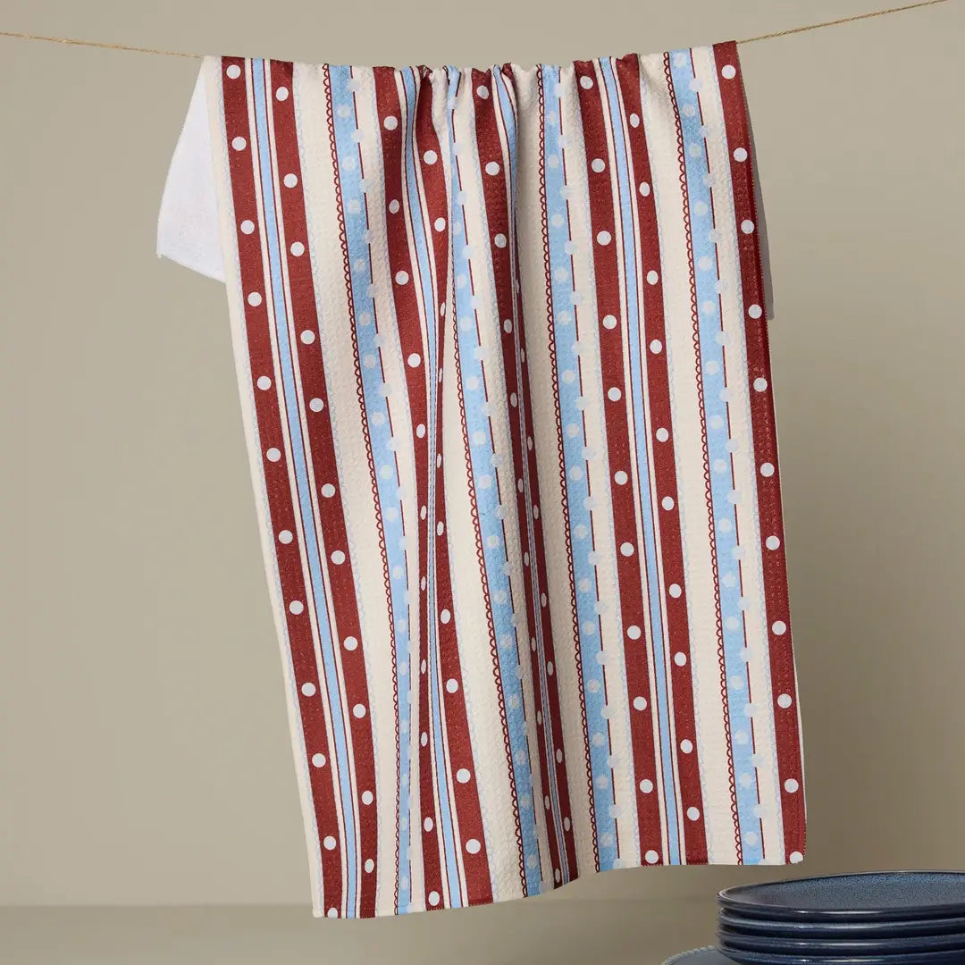 Assorted Red White And Blue Geometry Tea Towels