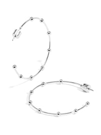 Bead Accent Open Hoop Earring-Silver