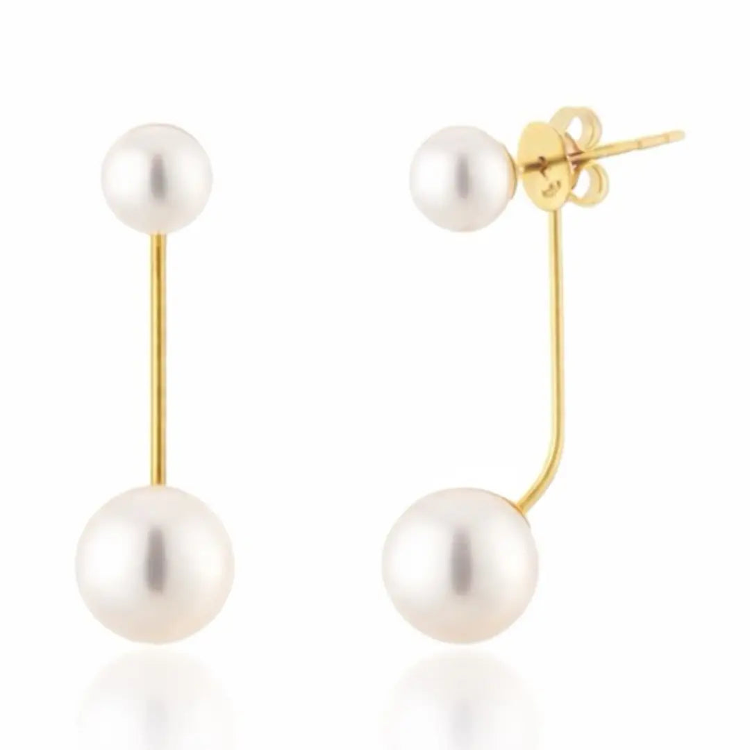Modern Dual Pearl Drop Earrings – Minimal Gold Accent Design