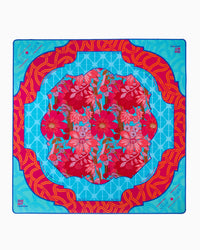 Colorful floral design on a blue background