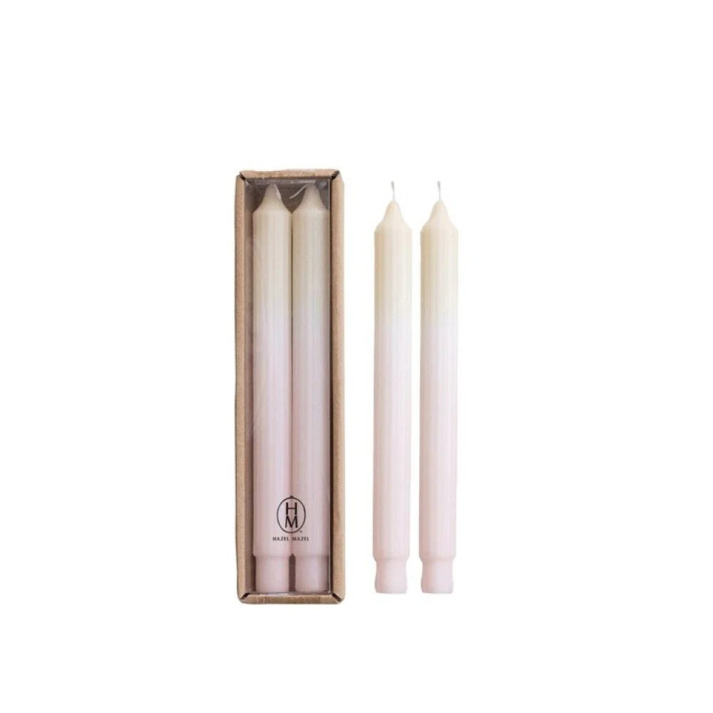 Two Tone Pleated Taper Candles - 10" H - Pink & Ivory