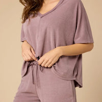 Driftwood-Terry Relaxed V Neck With Short Set