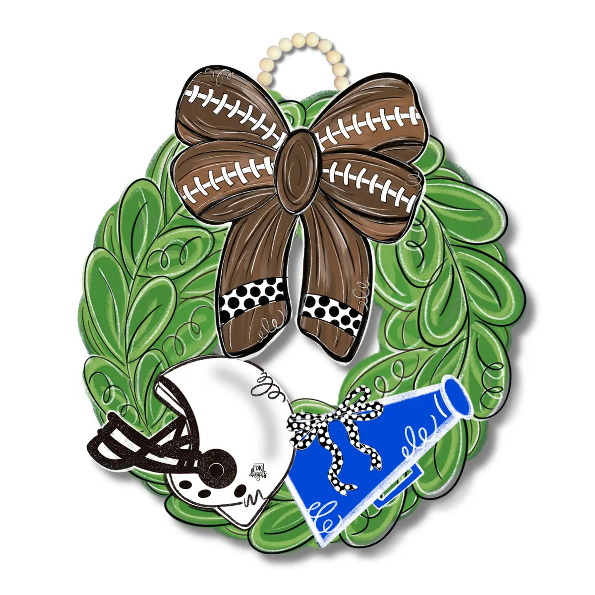 Blue And White Football Wreath Door Hanger