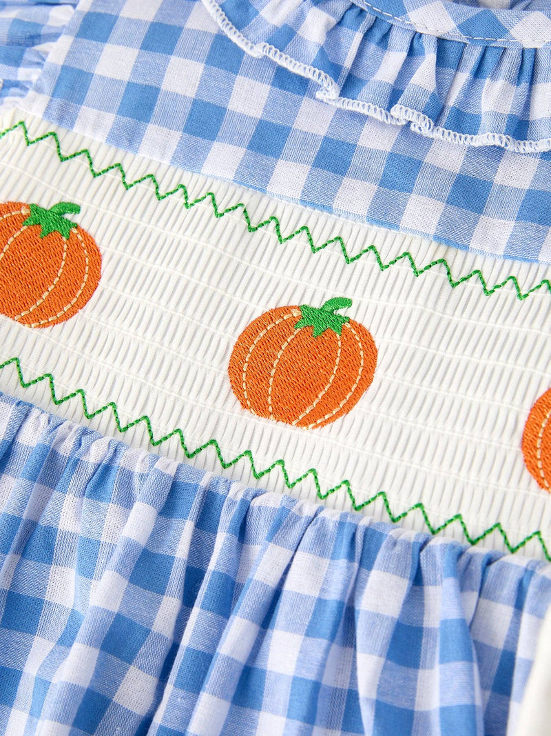Blue Pumpkin Smocked Embroidery Baby Girl Dress