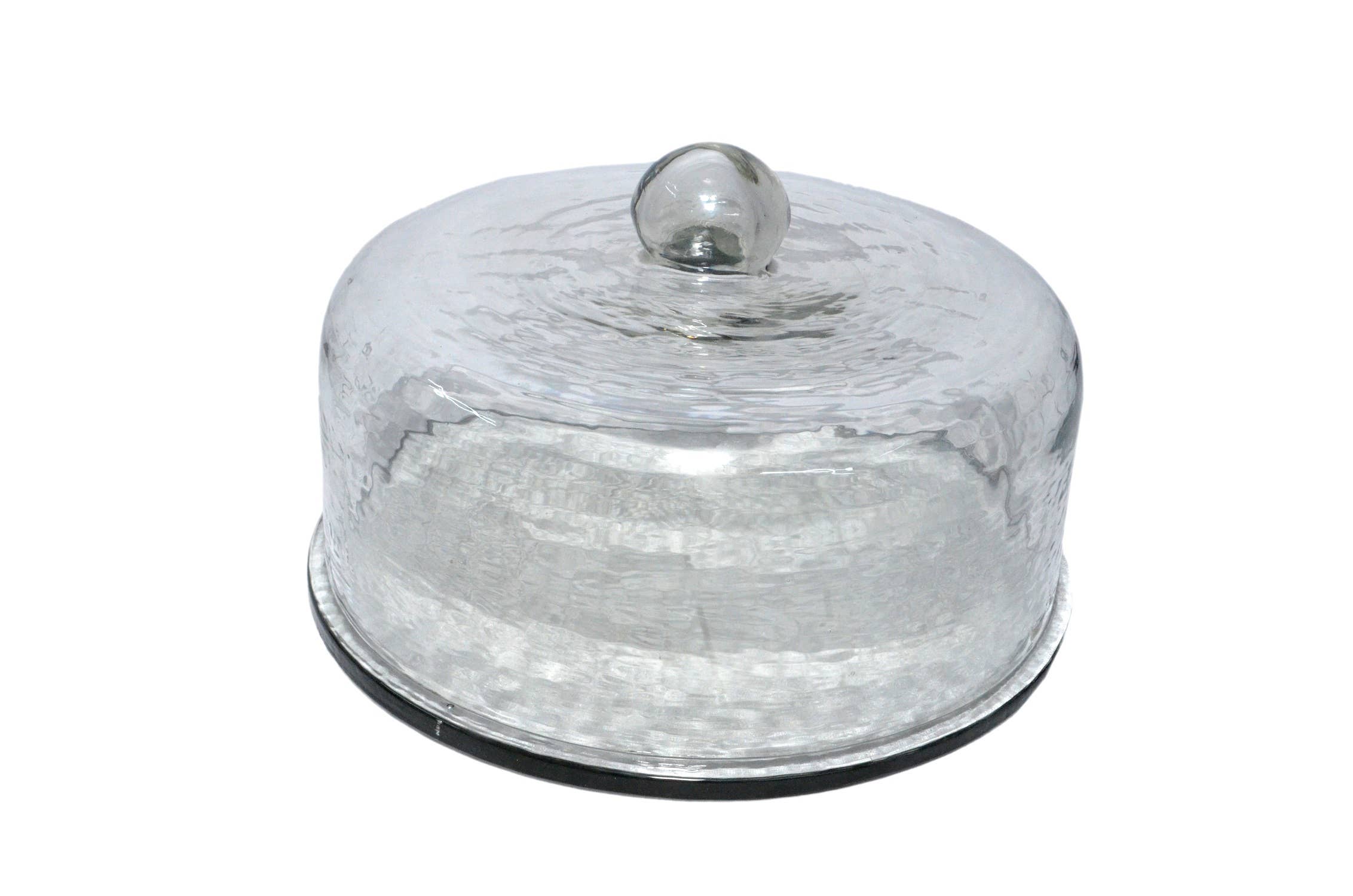 Cake Recycled Glass Dome w/Plate Dia 11.3" Clear: Clear / Recycled Glass