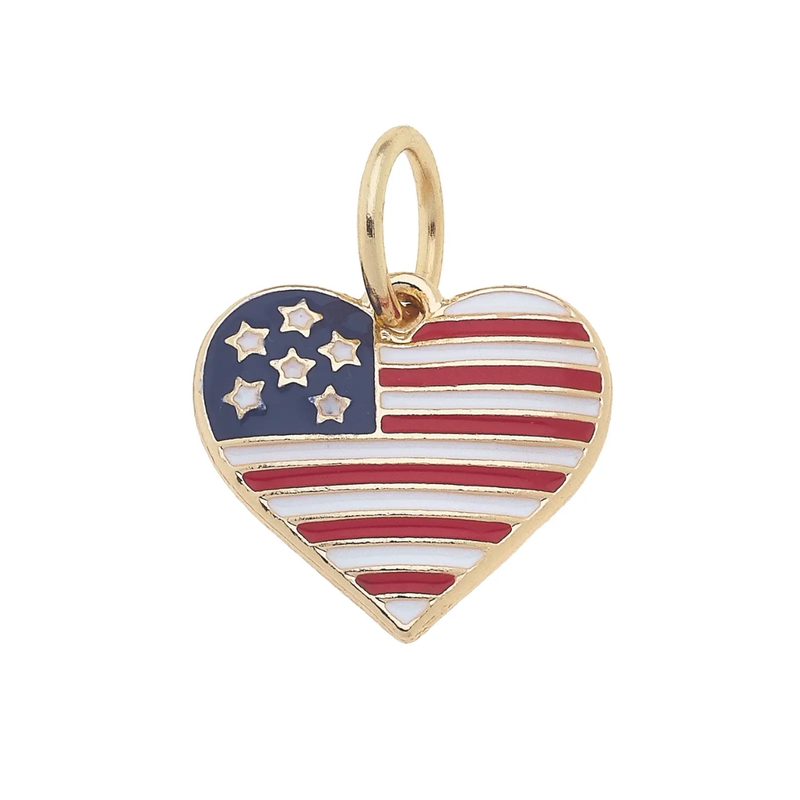 Heart-shaped pendant with American flag design on a white background