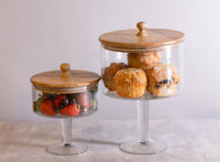 Med. Pedestal Glass Jar with Wood Top: Glass / Mango Wood