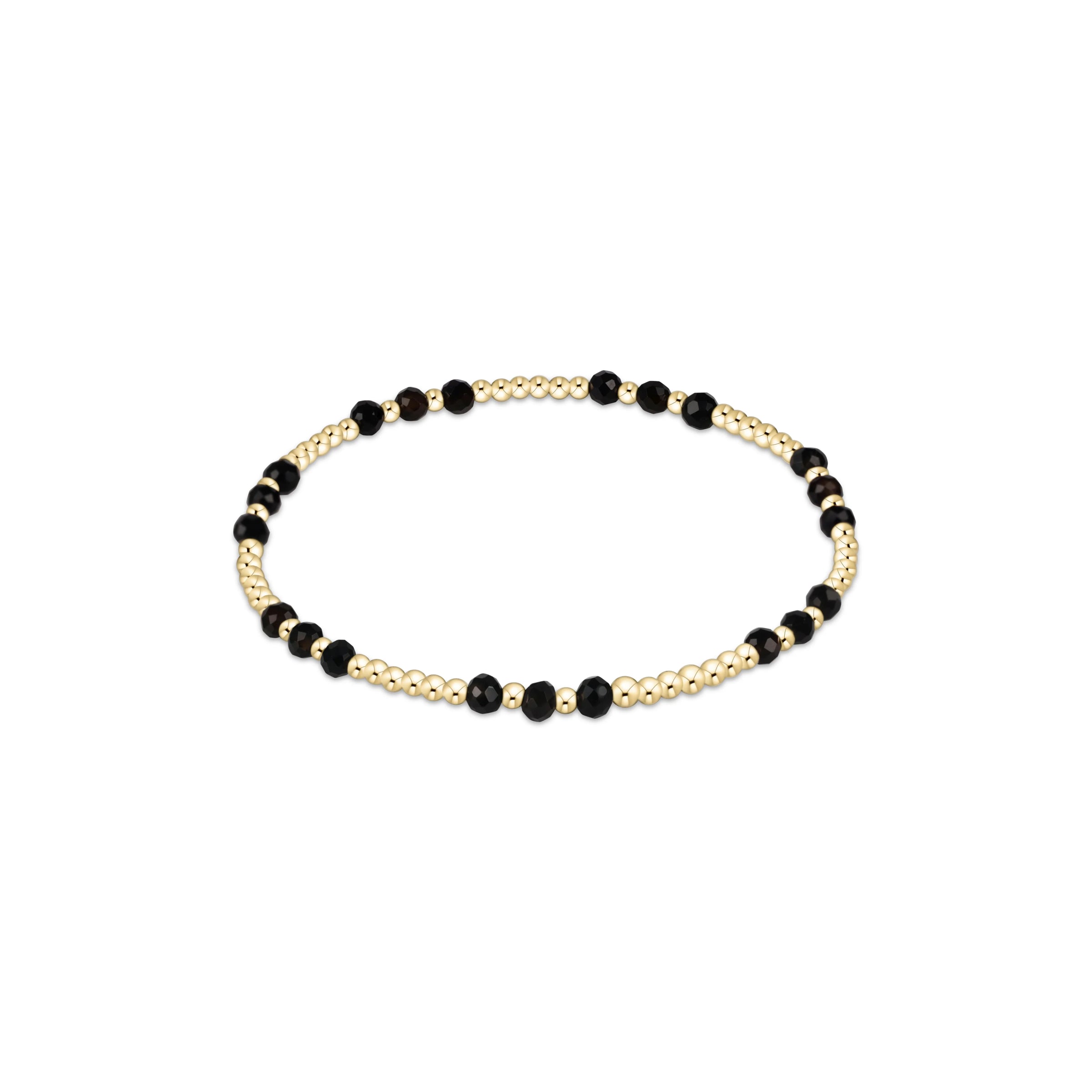 Gemstone Gold Joy Pattern 3mm Bead Bracelet- Faceted Onyx