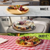 Farberware 14 in. Round Build-a-Board Round Bamboo Charcuterie Board With Three Compartments