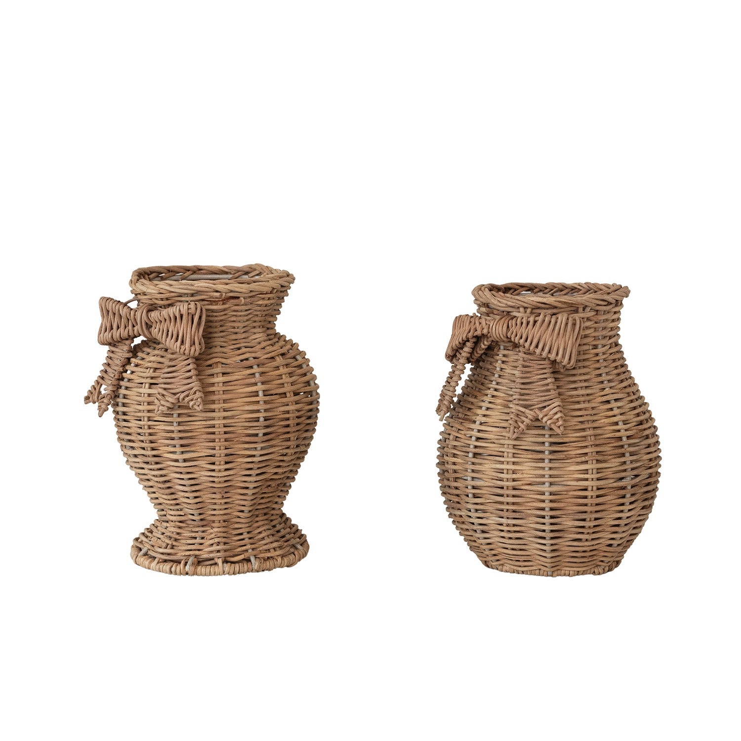 Hand Woven Rattan Vase With Bow & Glass Insert