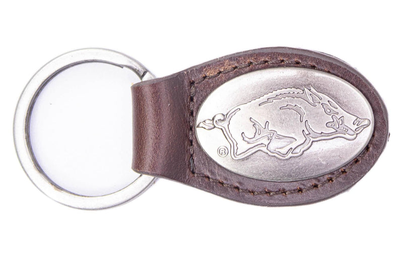 Keychain with Arkansas Razorbacks logo on a white background