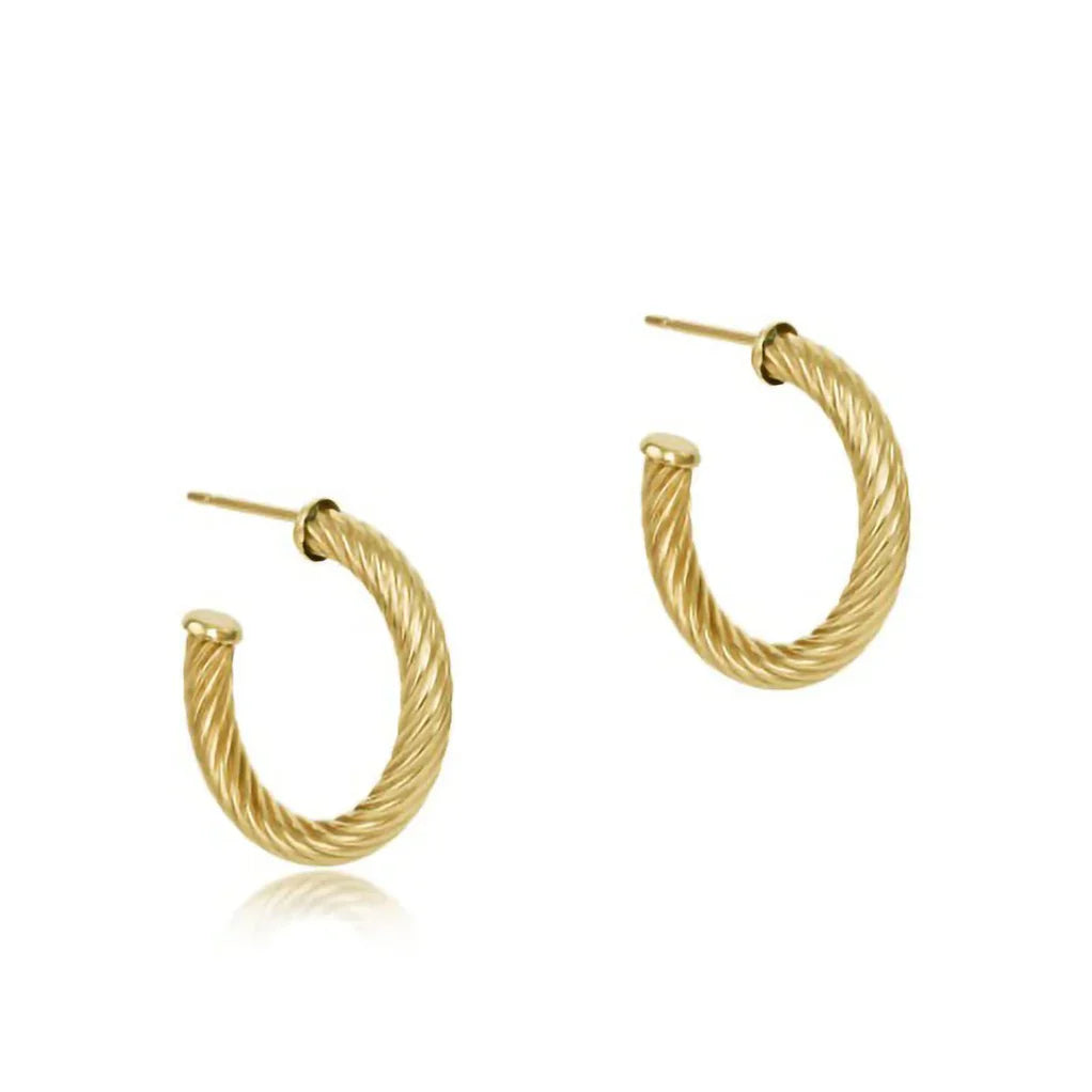 Round Gold 1.125" Post Hoop 4mm Earrings- Textured Twist