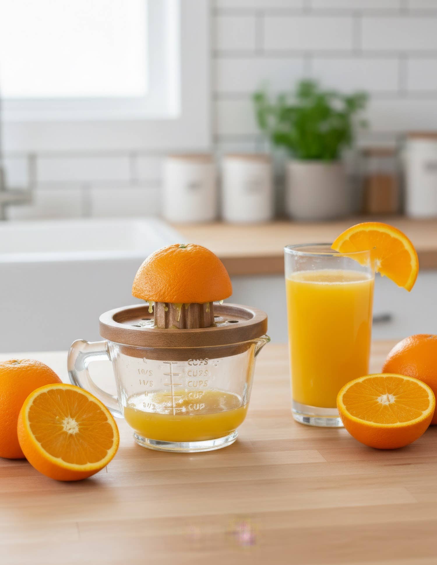 Wood Juicer with Glass Cup: Glass / Mango Wood
