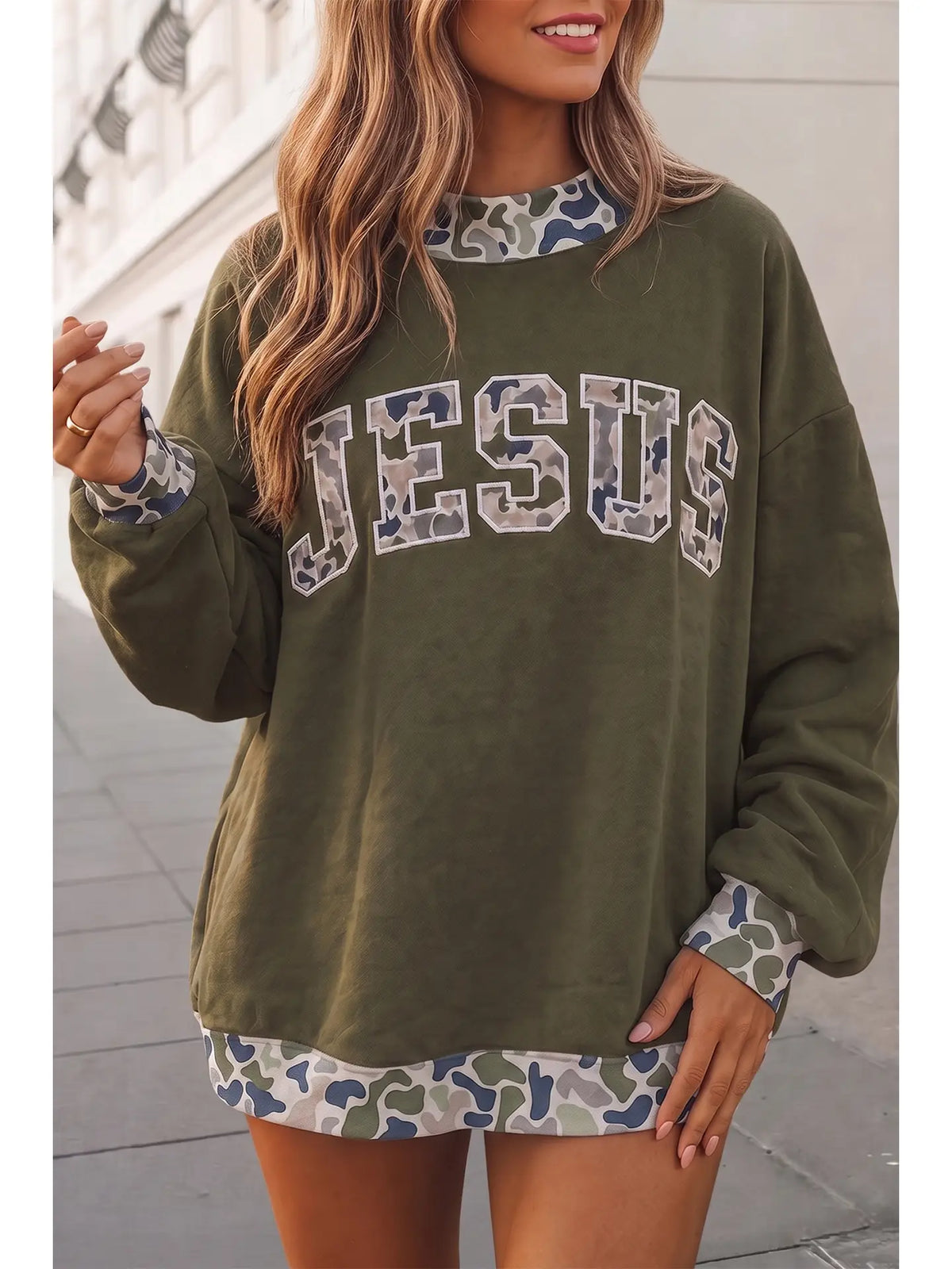 Green Camo Jesus Mockneck Sweatshirt