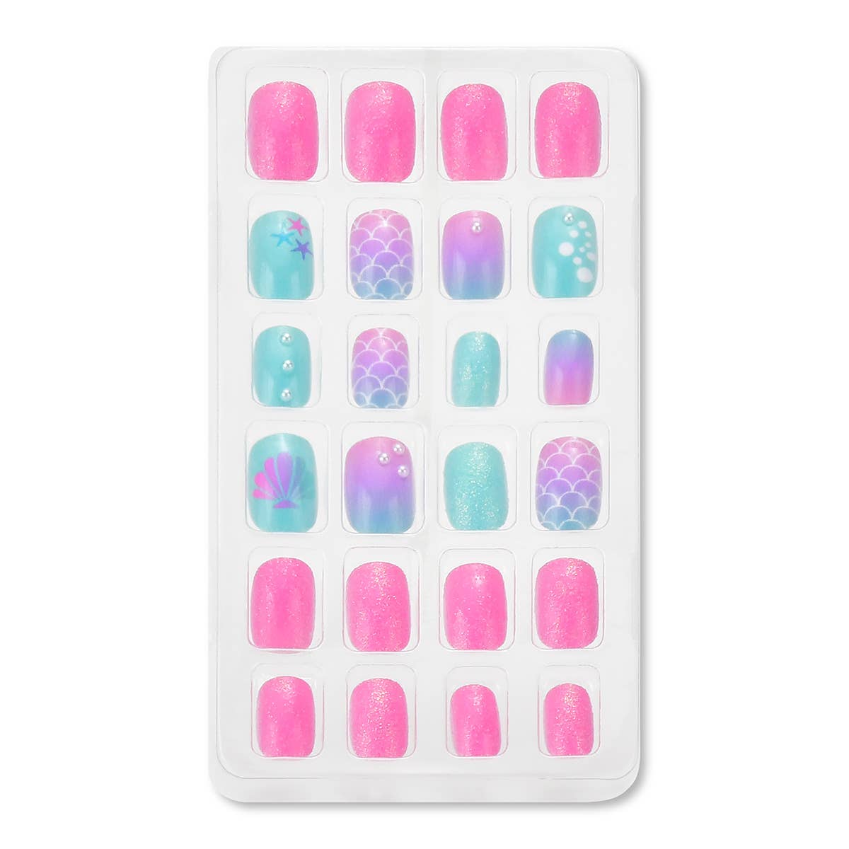 Set of 24 press on nails in pink and aqua blue