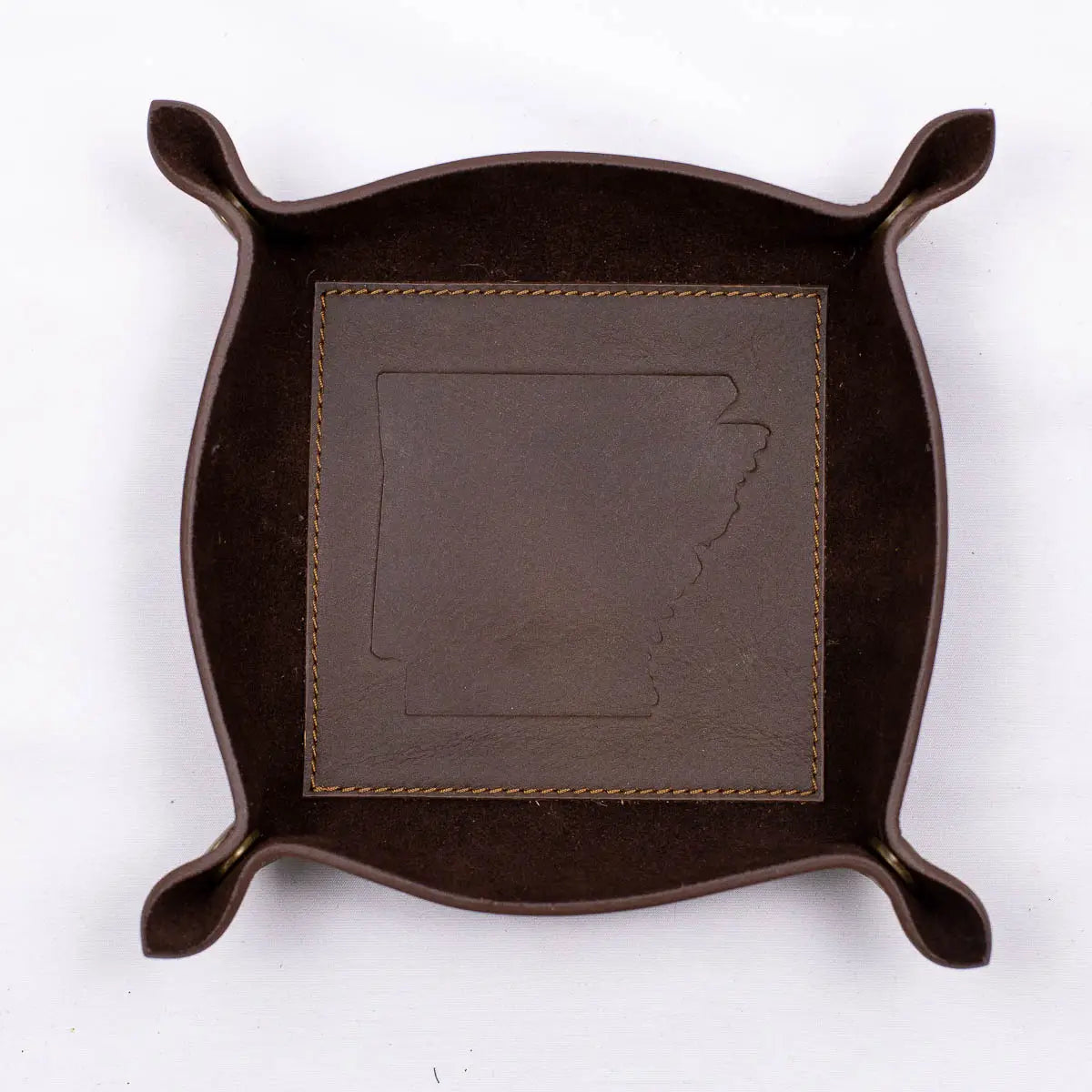 Dark Brown Leather Embossed Valet Tray- Arkansas