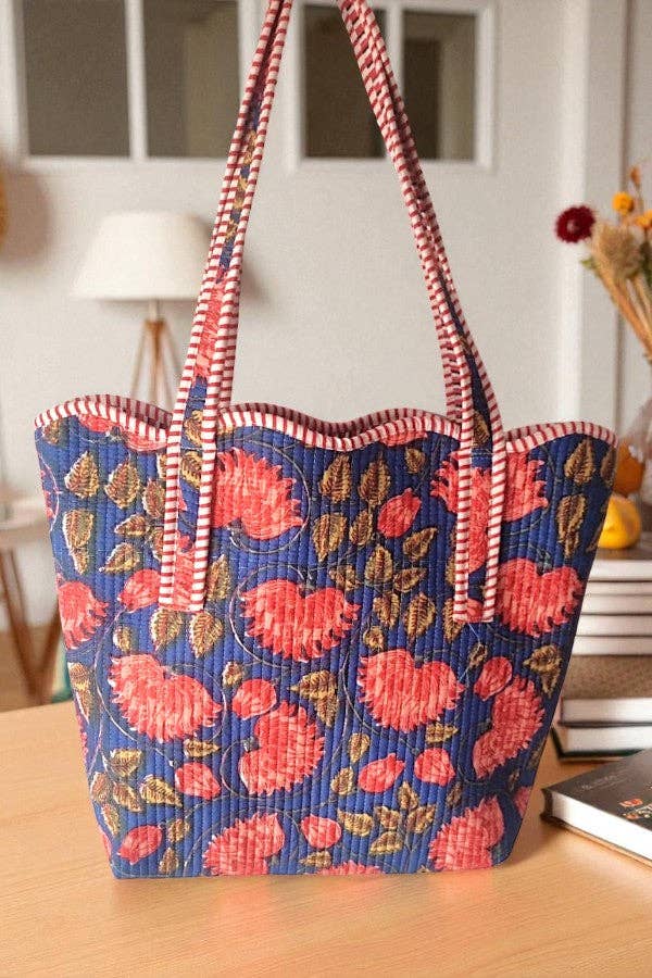Rustic Garden Floral Scalloped Tote Bag